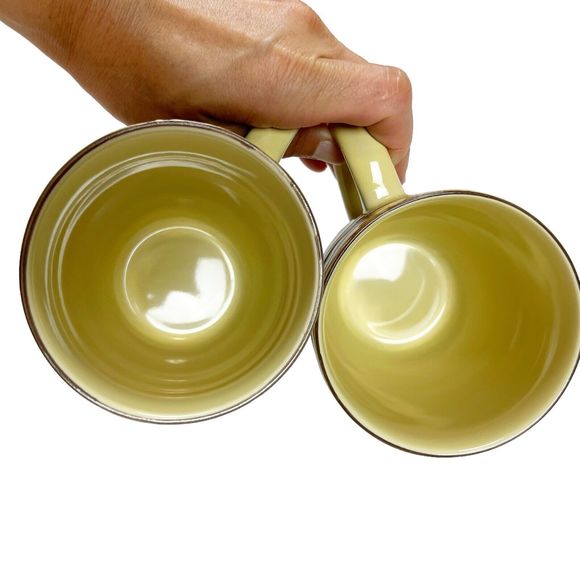 2 Thomson Pottery BIRCH Mugs Textured Striped Farmhouse Rustic Yellow Brown - Picture 7 of 12